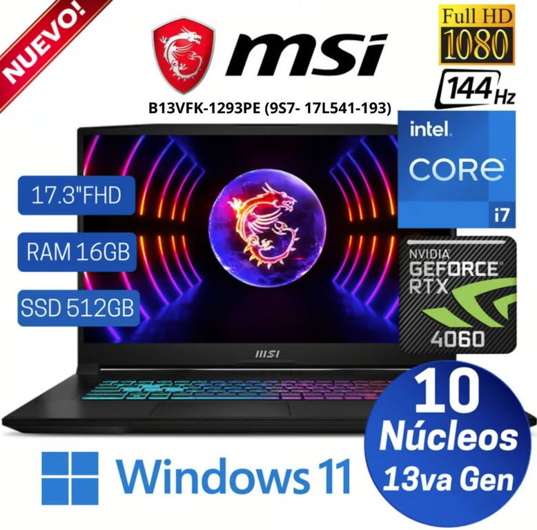 Laptop KATANA 17 B13VFK 17.3" 1920*1080p Intel® Core i7-13620H 16GB DDR5 512GB SSD RTX 4060