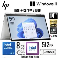 HP - Laptop Envy X360 14-ES1013DX Intel Core 5 120U 8GB RAM 512GB SSD 14" FHD IPS Táctil AMERICANO