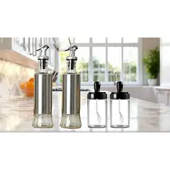 GENERICO - Set Dispensador de Aceite y Condimenteros Especieros