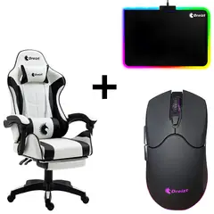 DREIZT - Combo Silla Gamer Shine Series Blanco + Mouse RGB + Mousepad RGB