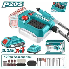TOTAL TOOLS - Mini Grinder Amoladora con 40 Piezas 20v Batería 2ah y Cargador Total