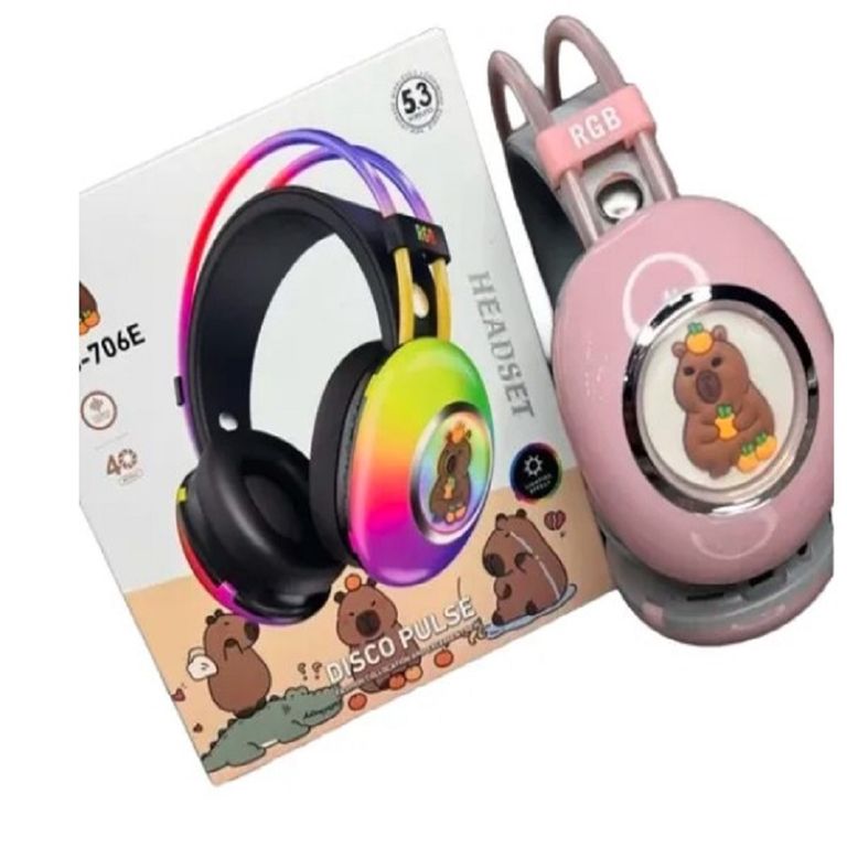 Audífonos inalámbricos Bluetooth Wireles rgb capibara rosado