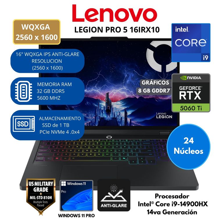 Laptop LEGION Intel Core i9 (PRO5 16IRX10) RAM 32 GB SSD 1 TB 16" WQXGA IPS Windows 11