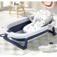 GENERICO - BAÑERA PLEGABLE CON TERMOMETRO MAS COJIN PARA BEBE CELESTE