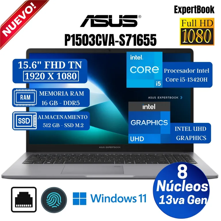 Laptop ExpertBook P1503CVA-S71655 15.6" FHD, Intel Core i5-13420H, Ram 16GB, Ssd 512GB, Win 11