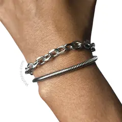 WATTACA - Pulsera Doble para hombre Acero Inoxidable Ajustable -