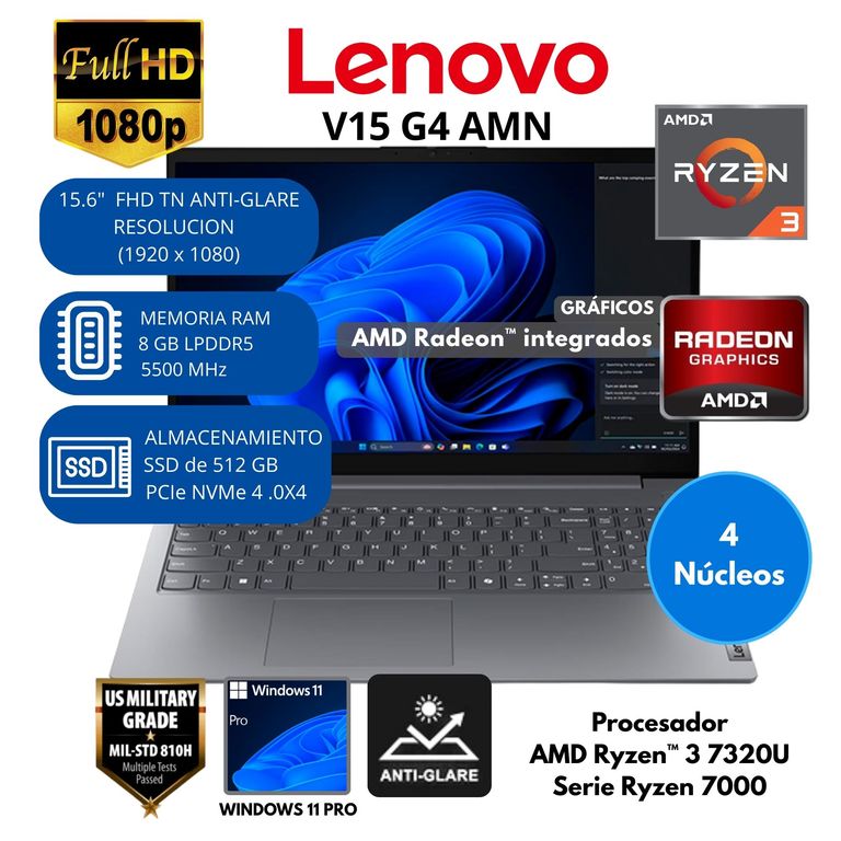 Laptop AMD Ryzen 3 (V15 G4 AMN) RAM 8 GB SSD 512 GB 15.6" FHD Windows 11