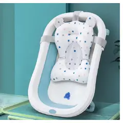 GENERICO - BAÑERA PLEGABLE CON TERMOMETRO MAS COJIN PARA BEBES CELESTE