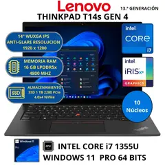 LENOVO - Laptop THINKPAD T14s GEN 4 INTEL CORE i7-RAM 16 GB SSD 1 TB WINDOWS 11