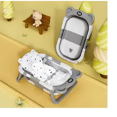 GENERICO - BAÑERA PLEGABLE CON TERMOMETRO MAS COJIN PARA BEBES GRIS
