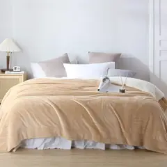 GENERICO - COLCHA DE PIEL DE ANGEL CON CARNERO INVIERNO BEIGE