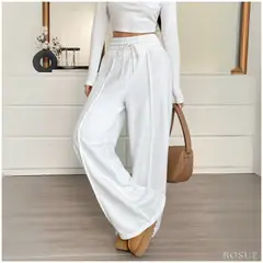 ROSUE - Pantalón Palazzo de Franela Ajustable Mujer