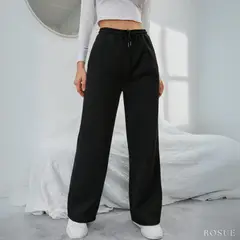 ROSUE - Pantalón Buzo de Franela con Bolsillos Mujer