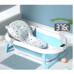 GENERICO - BAÑERA PLEGABLE CON TERMOMETRO MAS COJIN PARA BEBES VERDE