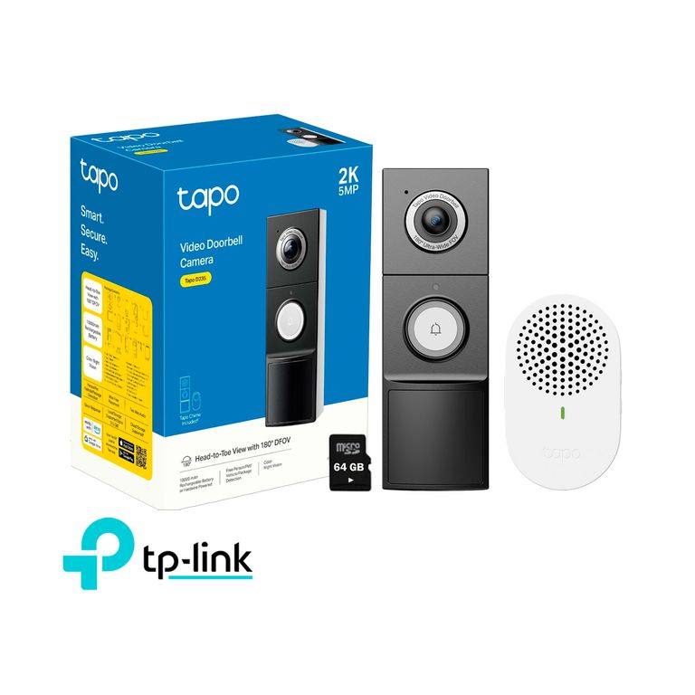 Timbre Inteligente Tp-Link Tapo D235 2K Cámara Detección IA Noche Color SD 64GB
