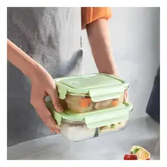 GENERICO - Pack2 Lonchera Compacto con Tapa Verde Y+Ligas de Regalo