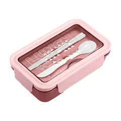 GENERICO - Taper de Plastico 1100ml con Cubiertos en Color Rosado