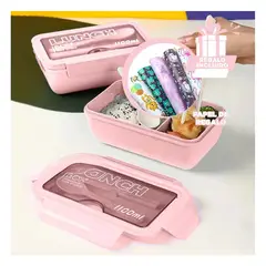 GENERICO - Taper con Diviciones para Comida Rosado Y+Papel de Regalo