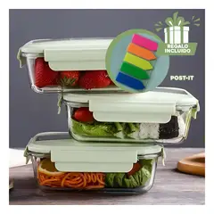 GENERICO - Pack4 Taper para Llevar Comida Verde Y+Banderitas Adhesivas