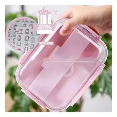 GENERICO - Taper de Vidrio para Oficina Rosado Y+Regalo Stickers