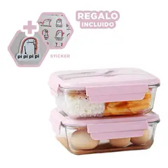 GENERICO - Pack6 Fiambrera para el Trabajo Rosado Y+Regalo Stickers