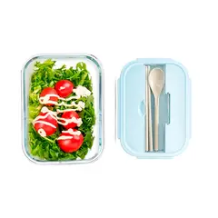 GENERICO - Taper de Vidrio Rectangular con Cubiertos Tapa Celeste