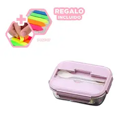 GENERICO - Pack4 Taper para Comida 2div Rosado Y+Banderitas Adhesivas