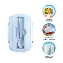 GENERICO - Pack4 Taper para Comida 2div Celeste Y+Banderitas Adhesivas