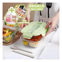 GENERICO - Taper para Llevar Comida 3div Verde Y+Regalo Agendita