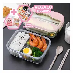 GENERICO - Pack6 Fiambrera con Divisiones 3div Rosado Y+Regalo Agendita
