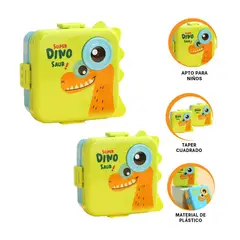 GENERICO - Pack2 Lonchera de Dinosaurio 1600ml Verde Y+Ligas de Regalo