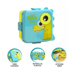 GENERICO - Pack2 Lonchera de Dinosaurio 1600ml Celest Y+Ligas de Regalo