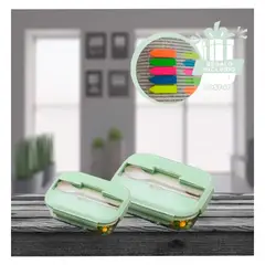 GENERICO - Pack4 Taper para Comida 2div Verde Y+Banderitas Adhesivas