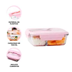 GENERICO - Pack2 Taper para Llevar Comida 2div Rosado Y+Regalo Agendita