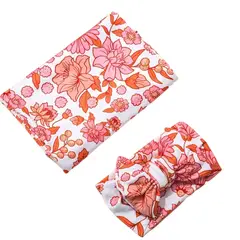 VATYERTY - Juego Dos Mantas Envolver a Bebé Estampado Flores Naranjas