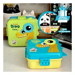 GENERICO - Pack12 Fiambrera Dinosaurio en Celeste Y+Regalo Agendita