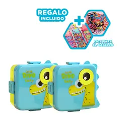 GENERICO - Pack12 Fiambrera para Niños 1600ml Celeste Y+Ligas de Regalo