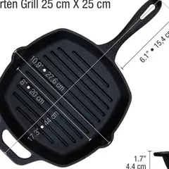 VICTORIA - Sartén Hierro Fundido Grill 25 cm Rectang. (10x10") Esmaltada