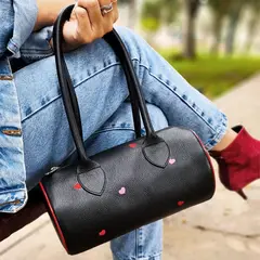 IRISABA - CARTERA DE CUERO PARA MUJER ANTONELLA NEGRO CON CORAZONES