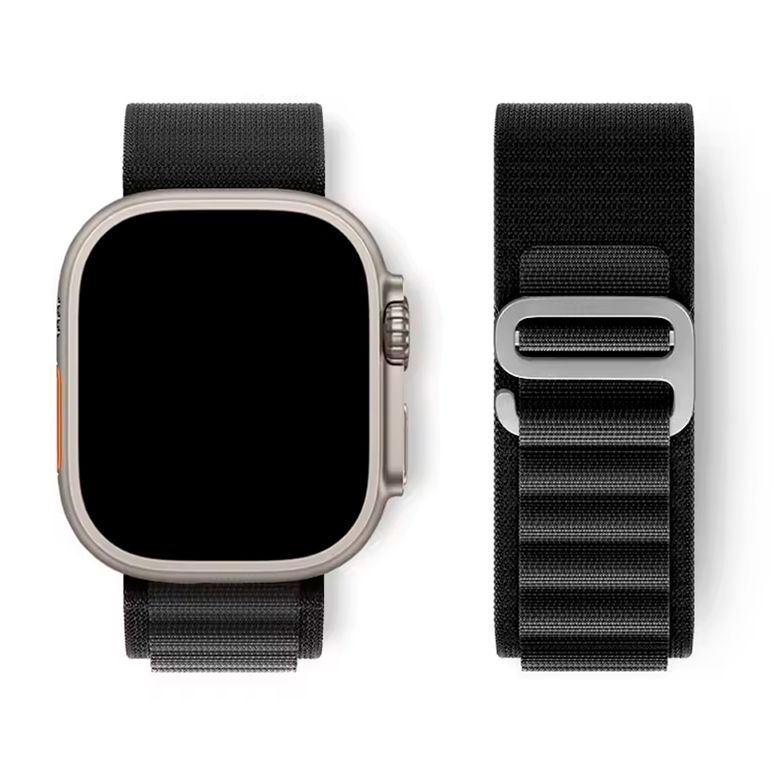 Correa de Nylon 49mm para Apple Watch Ultra 2 Hebilla plateada - Negro