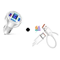 SMART - PACK CARGADOR CELULAR 66W BLANCO DE 4 PUERTOS Y CABLE 6A CARGA RAPIDA