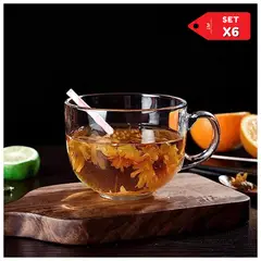 INSPIRA - Tazas de vidrio con mango mediana de 440 ml Set x6