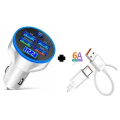 SMART - PACK CARGADOR CELULAR 150W BLANCO DE 5 PUERTOS Y CABLE 6A CARGA RAPIDA