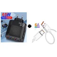 SMART - PACK CARGADOR 65W NEGRO 6 PUERTOS PREMIUM Y CABLE 6A 1M CARGA RAPIDA