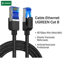 UGREEN - Cable de Red Ethernet RJ45 Cat8 40Gbps 5 Metros Trenzado Nylon Alta Velocidad PC Gaming Router