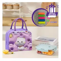 GENERICO - Pack6 Lonchera Termica Kawaii en Lila Y+Banderitas Adhesivas