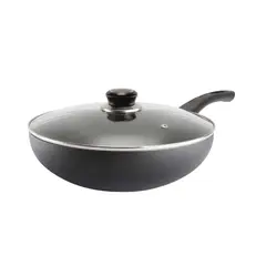 RECORD - Sartén Wok Antiadherente 28 cm Tapa de Vidrio