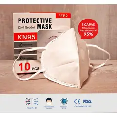 GENERICO - MASCARILLA KN95 BLANCO CERTIFICADA 5 CAPAS PACK 10