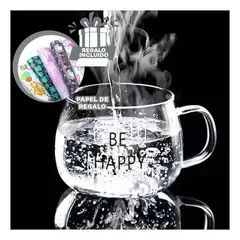GENERICO - Pack12 Vaso de Vidrio para Cafe Be Happy Y+Papel de Regalo