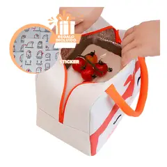 GENERICO - Lonchera de Poliester Pinguino Beige Y+Regalo Stickers